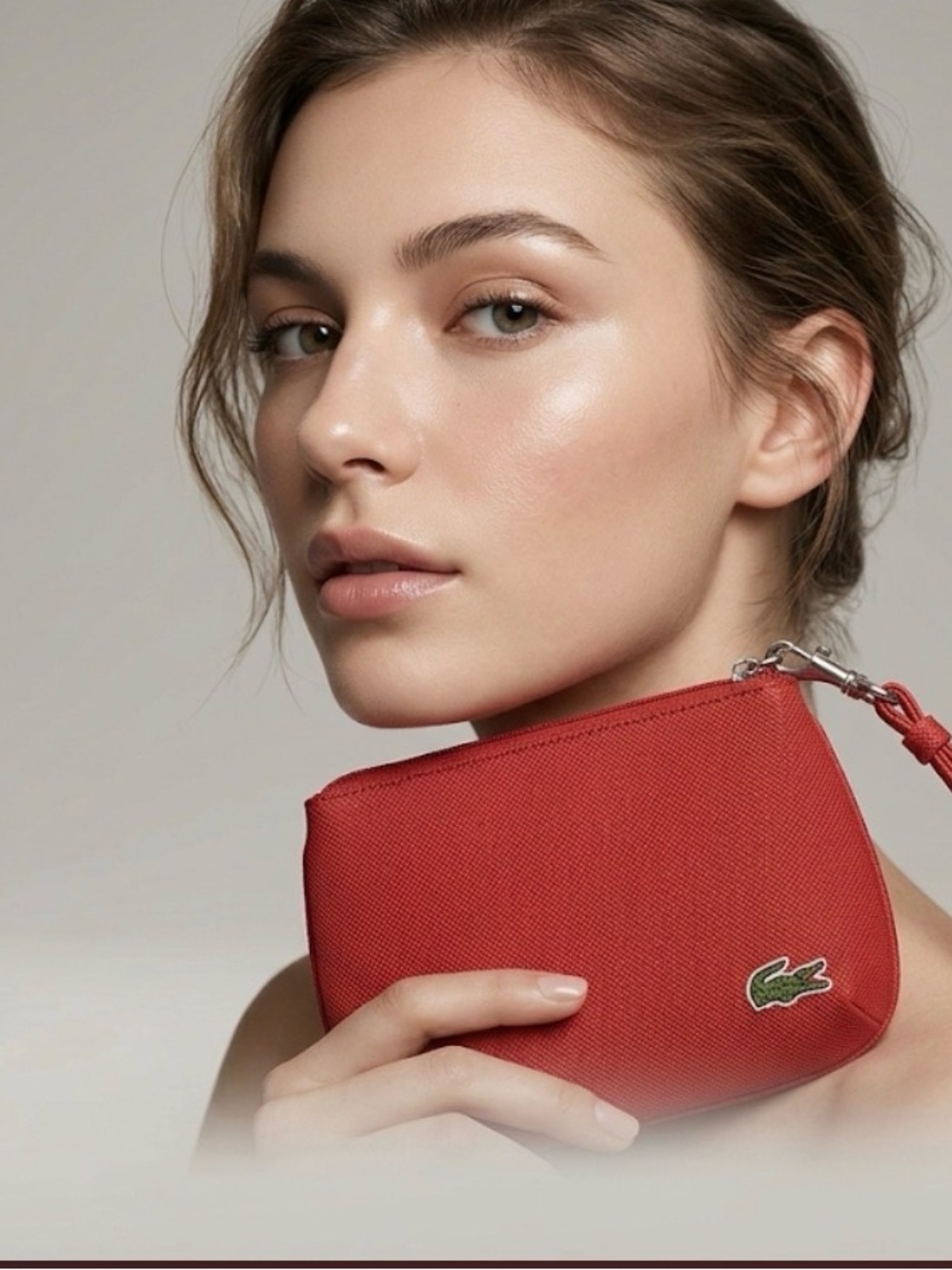 Lacoste Classic Red Canvas Wristlet Pouch Minimalist Clutch 7.5 x 4.5” - Picture 2 of 8